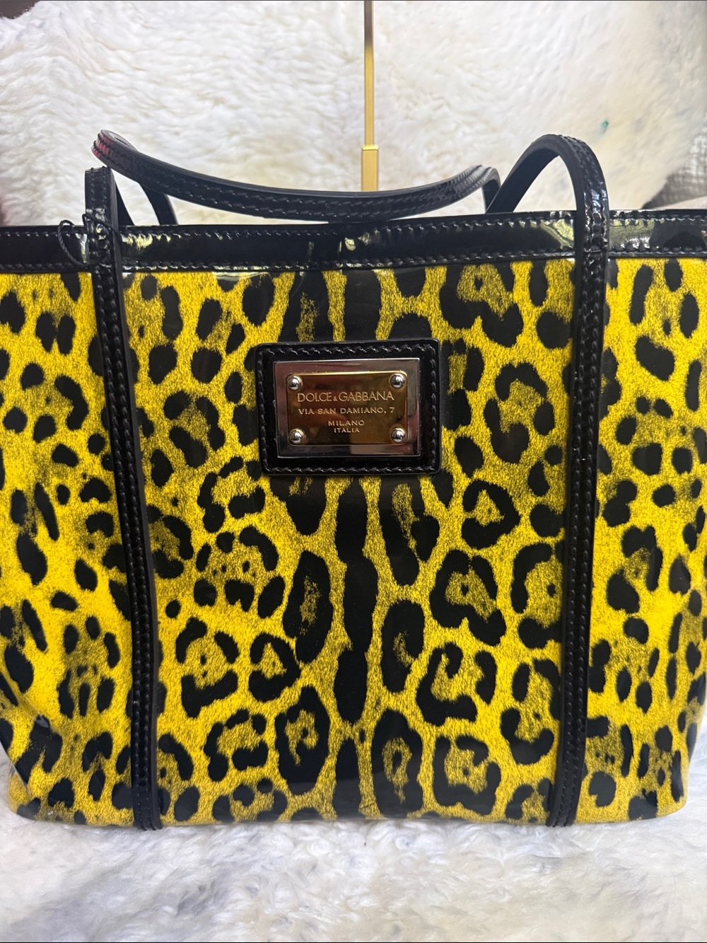 Dolce & Gabbana Yellow and Black Leopard Print  Large Tote